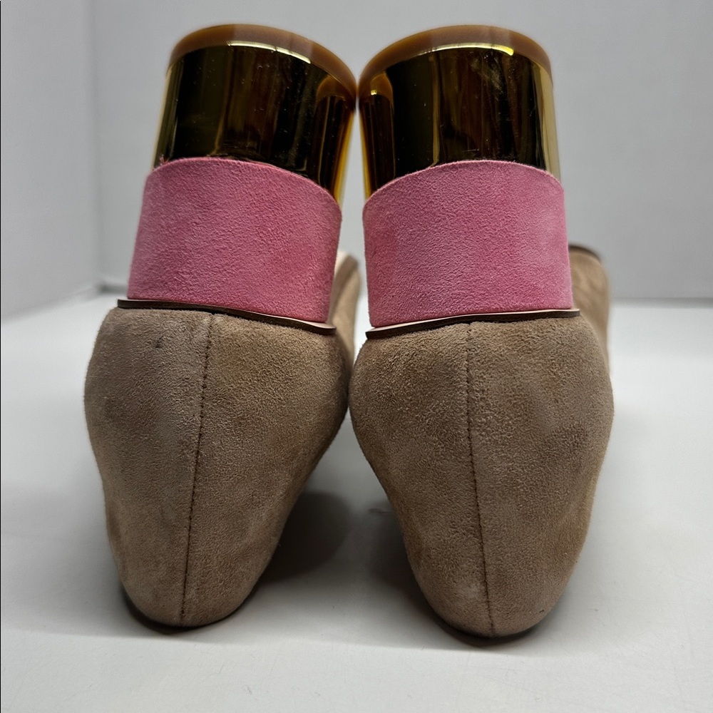 Charlotte Stone Risa Pumps High Block Heel Shoes Suede Wood Pink Tan New Size 10 - Picture 7 of 9